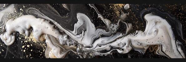 AI generated Ink abstraction of white gold and black flowing sand particles photo