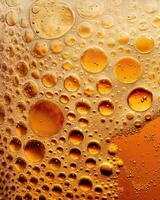 AI generated Ultra close up view of beer texture with foam photo