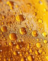 AI generated Ultra close up view of beer texture with foam photo