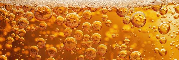 AI generated Ultra close up view of beer texture with foam photo