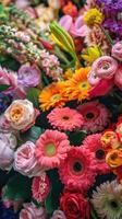 AI generated bouquet of fresh colorful flowers on display photo