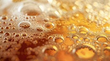 AI generated Ultra close up view of beer texture with foam photo