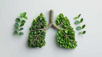 AI generated Human lungs in the form of trees or leaves on a white background photo