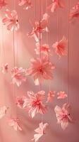 AI generated hanged floated flowers, pink theme photo