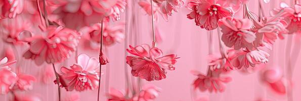 AI generated hanged floated flowers, pink theme photo