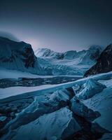 AI generated Antarctica glacier landscape at night photo