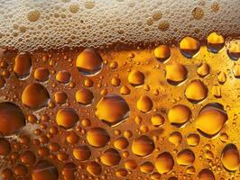 AI generated Ultra close up view of beer texture with foam photo