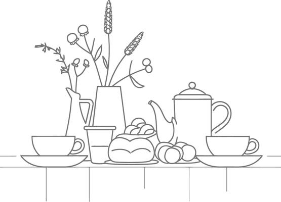 AI generated Breakfast menu ready to eat simple Outline illustration minimalist line art