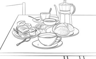 ai generado desayuno menú Listo a comer sencillo contorno ilustración minimalista línea Arte vector