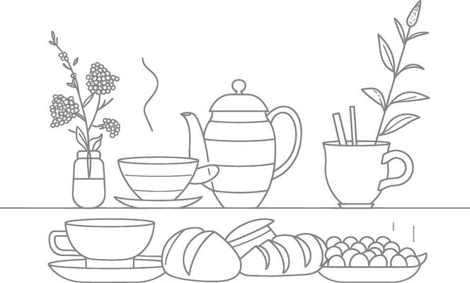 AI generated Breakfast menu ready to eat simple Outline illustration minimalist line art