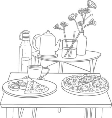 AI generated Breakfast menu ready to eat simple Outline illustration minimalist line art