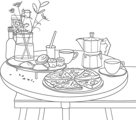 AI generated Breakfast menu ready to eat simple Outline illustration minimalist line art
