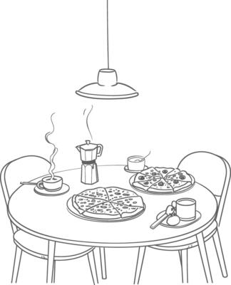 AI generated Breakfast menu ready to eat simple Outline illustration minimalist line art