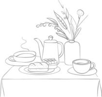 ai generado desayuno menú Listo a comer sencillo contorno ilustración minimalista línea Arte vector