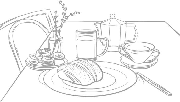 AI generated Breakfast menu ready to eat simple Outline illustration minimalist line art