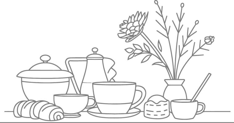 AI generated Breakfast menu ready to eat simple Outline illustration minimalist line art