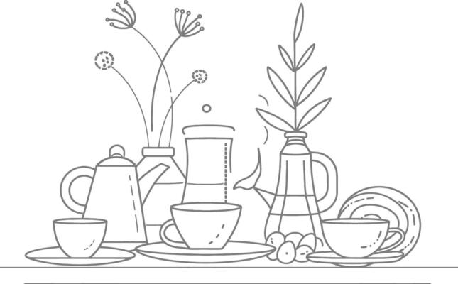 AI generated Breakfast menu ready to eat simple Outline illustration minimalist line art