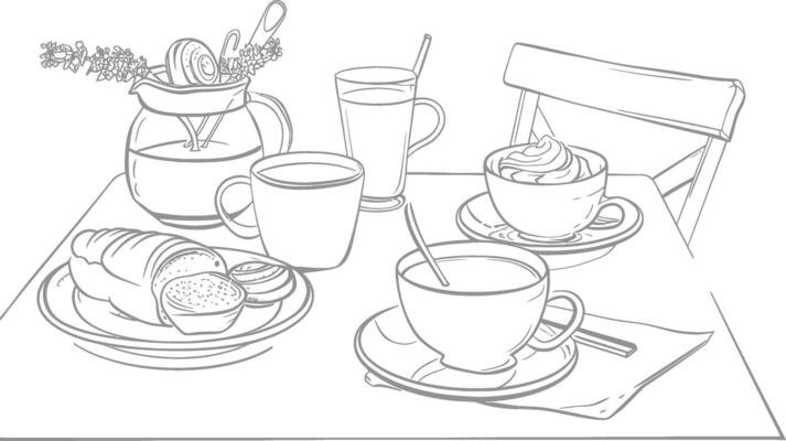 AI generated Breakfast menu ready to eat simple Outline illustration minimalist line art