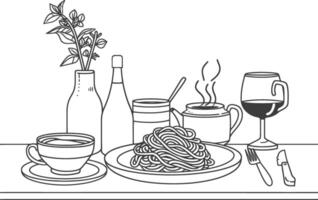 AI generated Breakfast menu ready to eat simple Outline illustration minimalist line art vector