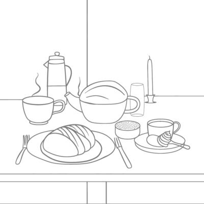 AI generated Breakfast menu ready to eat simple Outline illustration minimalist line art