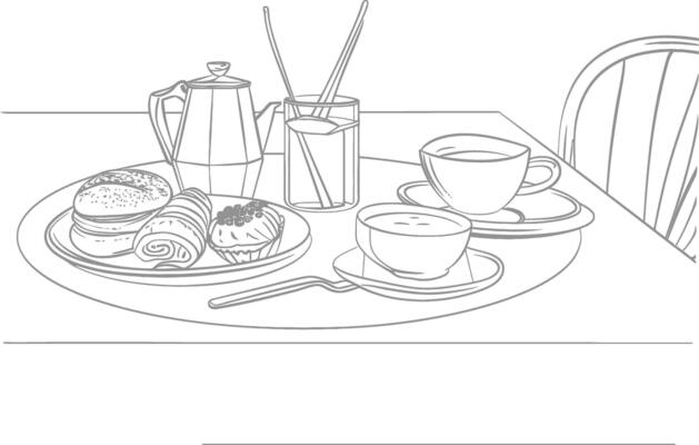 AI generated Breakfast menu ready to eat simple Outline illustration minimalist line art