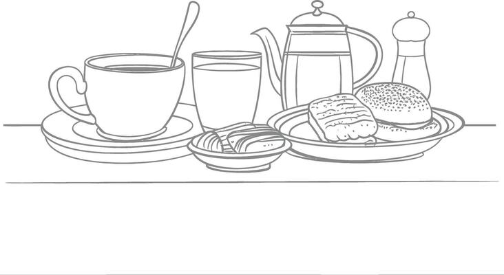 AI generated Breakfast menu ready to eat simple Outline illustration minimalist line art