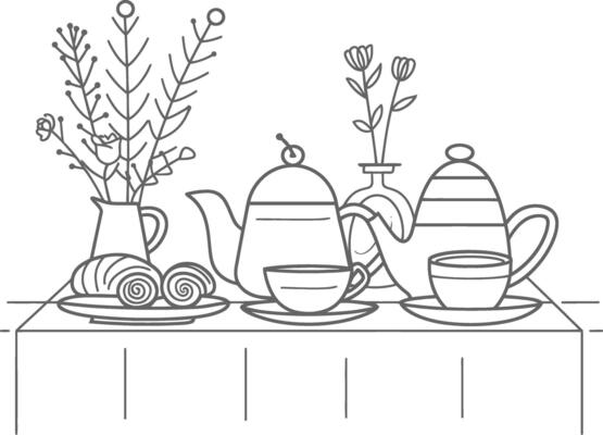 AI generated Breakfast menu ready to eat simple Outline illustration minimalist line art