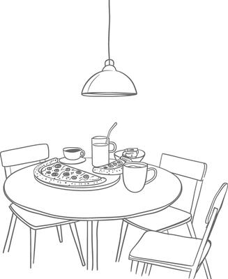 AI generated Breakfast menu ready to eat simple Outline illustration minimalist line art