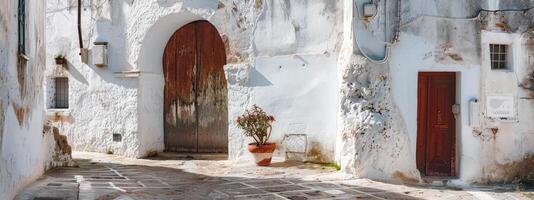 ai generado el Entrada de un blanco pueblo en Italia foto