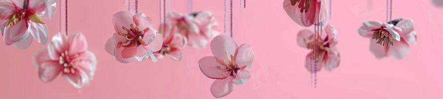 AI generated hanged floated flowers, pink theme photo