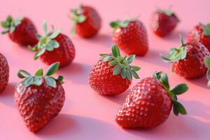 AI generated Fresh juicy strawberries on a pink background photo