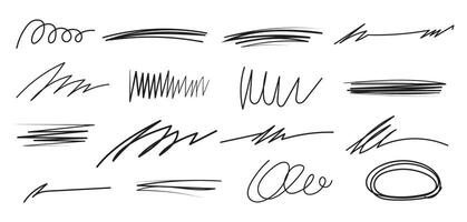 Line brush strokes marker scribble sketch underline. Hand drawn marker scribbles. vector