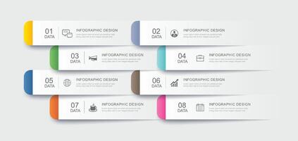 8 datos infografia lengüeta papel índice modelo. ilustración resumen antecedentes. vector