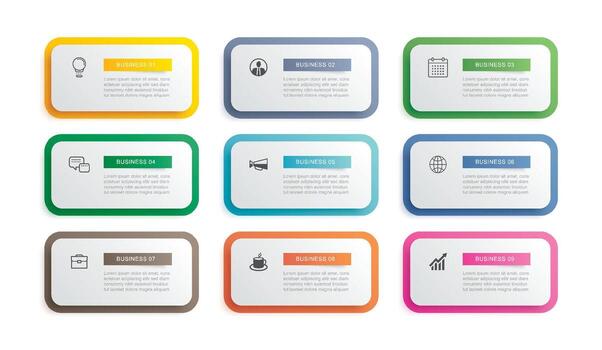 9 data infographics tab paper index template. Illustration abstract background. vector