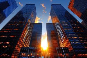 AI generated Low angle view of tall buildings professional photography photo