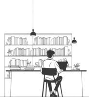 AI generated Outline Illustration for The study room has bookshelves and many book in there vector