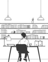 AI generated Outline Illustration for The study room has bookshelves and many book in there vector