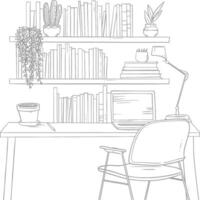 AI generated Outline Illustration for The study room has bookshelves and many book in there vector