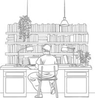 AI generated Outline Illustration for The study room has bookshelves and many book in there vector