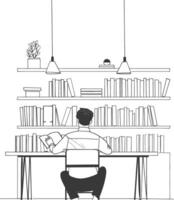 AI generated Outline Illustration for The study room has bookshelves and many book in there vector