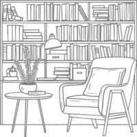AI generated Outline Illustration for The study room has bookshelves and many book in there vector