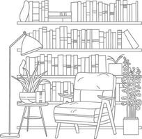 AI generated Outline Illustration for The study room has bookshelves and many book in there vector