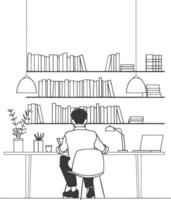 AI generated Outline Illustration for The study room has bookshelves and many book in there vector