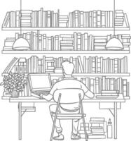 ai generado contorno ilustración para el estudiar habitación tiene estantería y muchos libro en allí vector