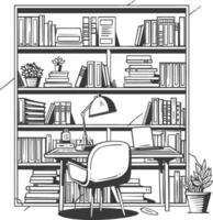 AI generated Outline Illustration for The study room has bookshelves and many book in there vector