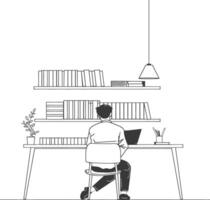 AI generated Outline Illustration for The study room has bookshelves and many book in there vector