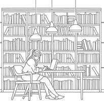 AI generated Outline Illustration for The study room has bookshelves and many book in there vector