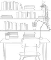 AI generated Outline Illustration for The study room has bookshelves and many book in there vector