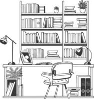 AI generated Outline Illustration for The study room has bookshelves and many book in there vector