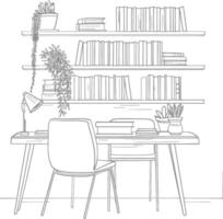 ai generado contorno ilustración para el estudiar habitación tiene estantería y muchos libro en allí vector